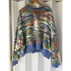 Nike Multicolor Abstract Print Cropped Sweatshirt - Blue Trim